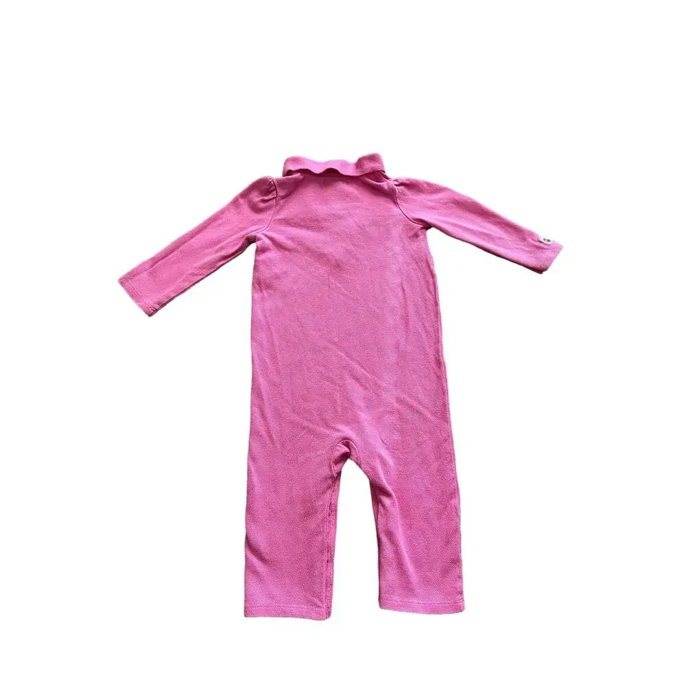 Ralph Lauren Babies 9M Pink and Logo Long Sleeve Button Up Neck One Piece